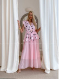 Saténový bodkovaný peplum top baby pink AB 79