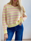 Pruhovaný sveter s límcom žlto-ružový AB 9