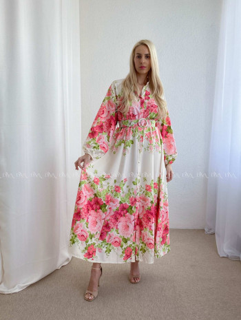 Maxi šaty s kvetmi carolina broskyňovo-ružové  P 95