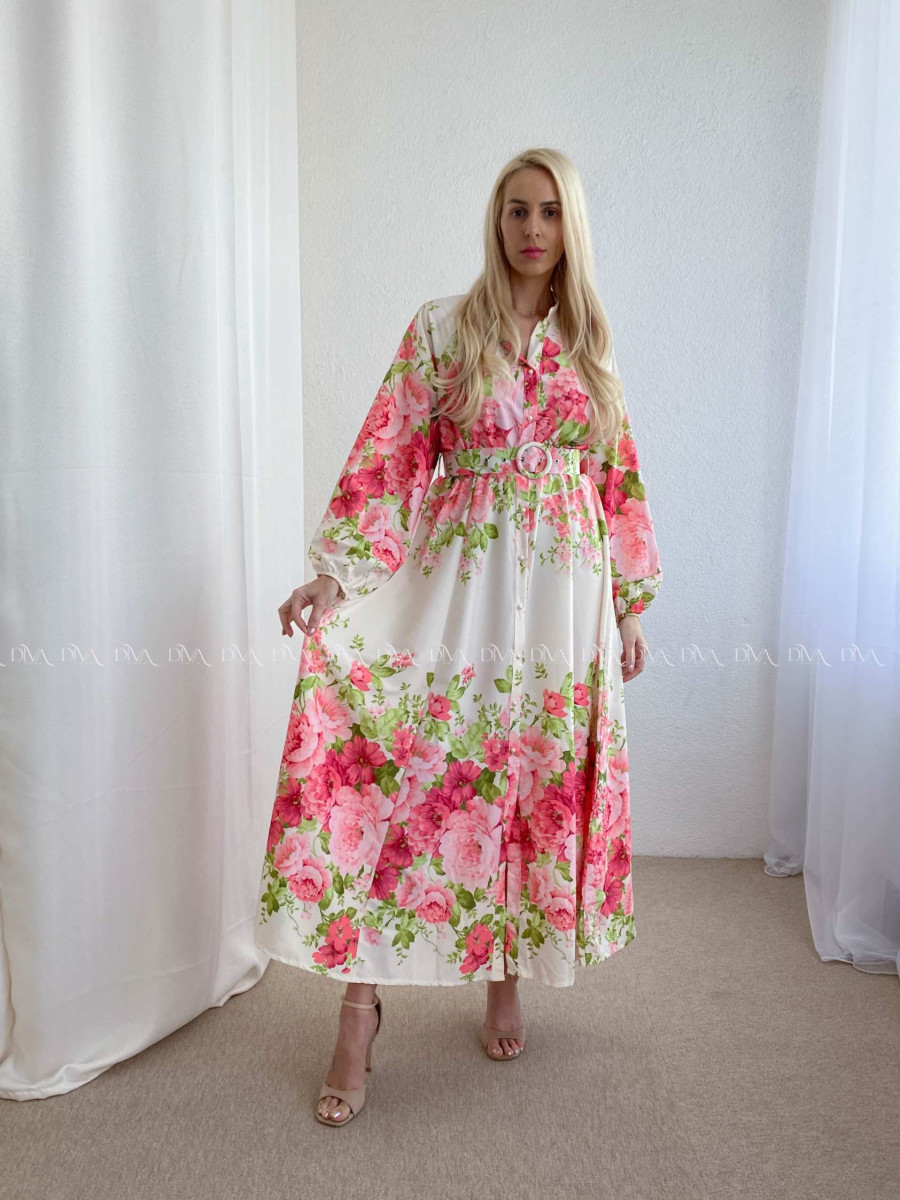 Maxi šaty s kvetmi carolina broskyňovo-ružové  P 95