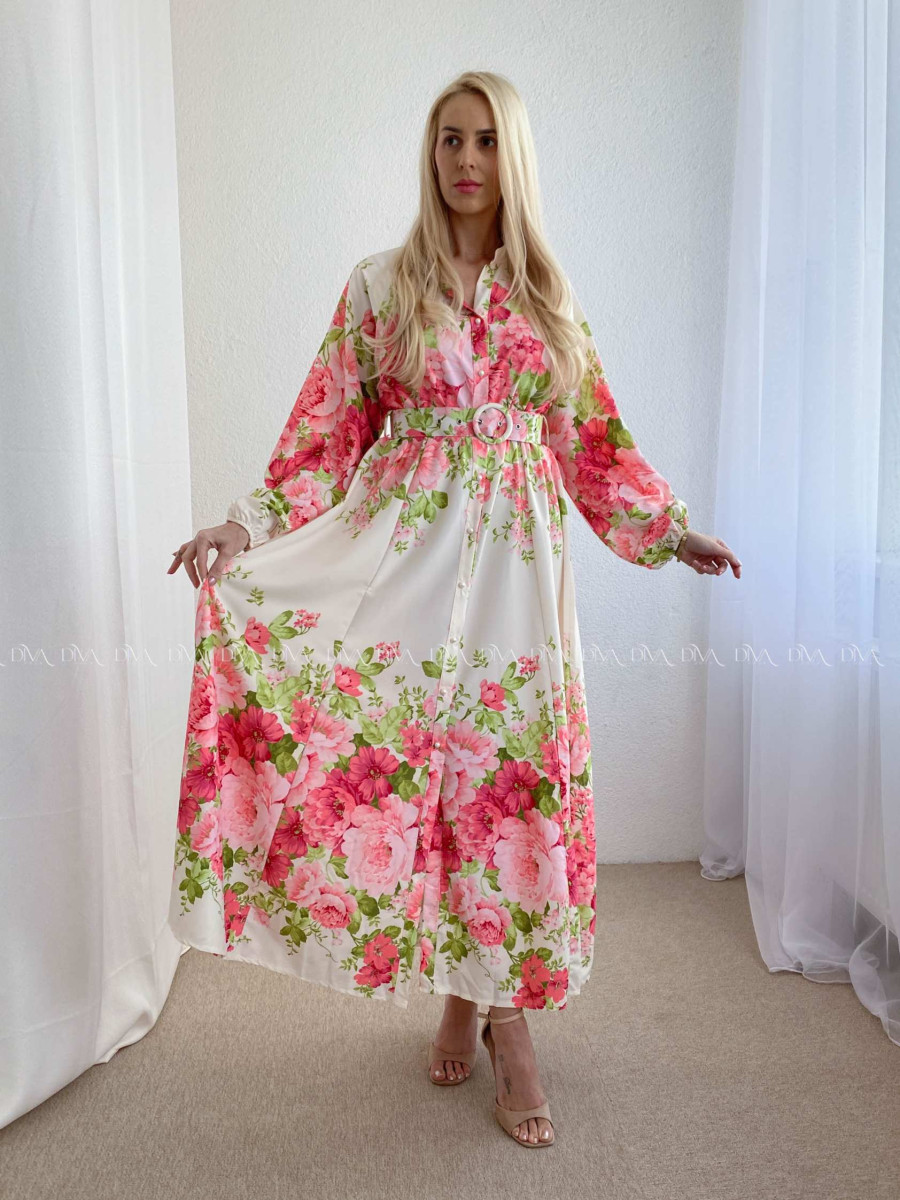 Maxi šaty s kvetmi carolina broskyňovo-ružové  P 95