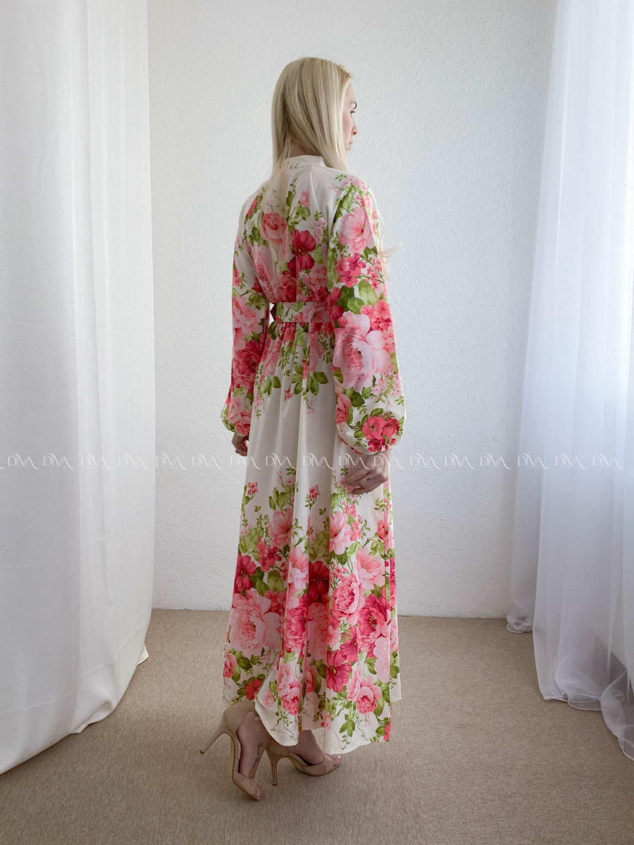 Maxi šaty s kvetmi carolina broskyňovo-ružové  P 95