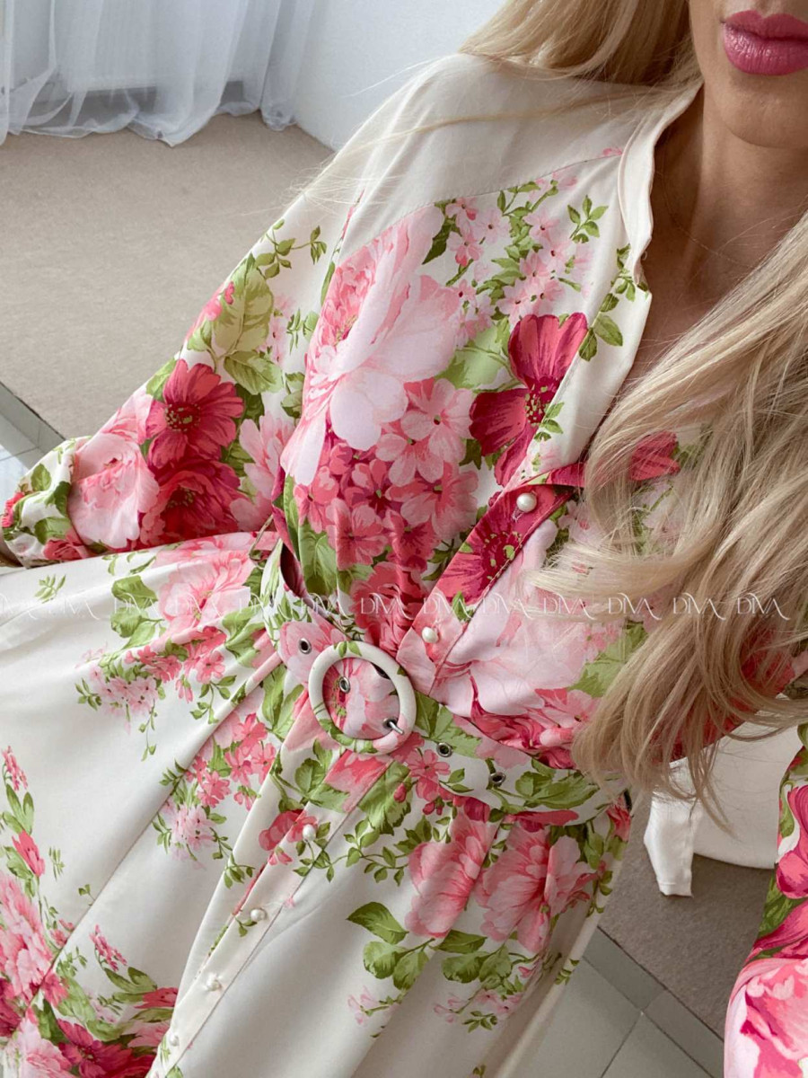 Maxi šaty s kvetmi carolina broskyňovo-ružové  P 95