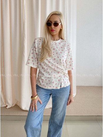 Kvetinkové tričko s uzlom biele AB 71