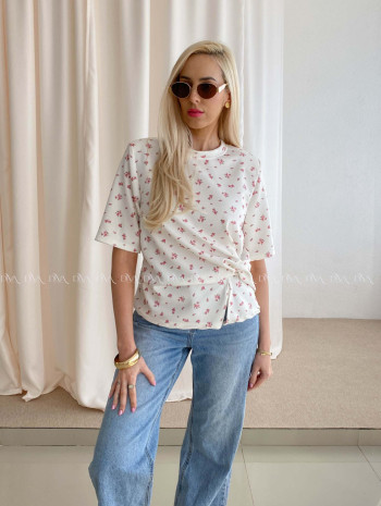 Kvetinkové tričko s uzlom biele AB 71