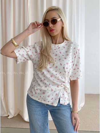 Kvetinkové tričko s uzlom biele AB 71
