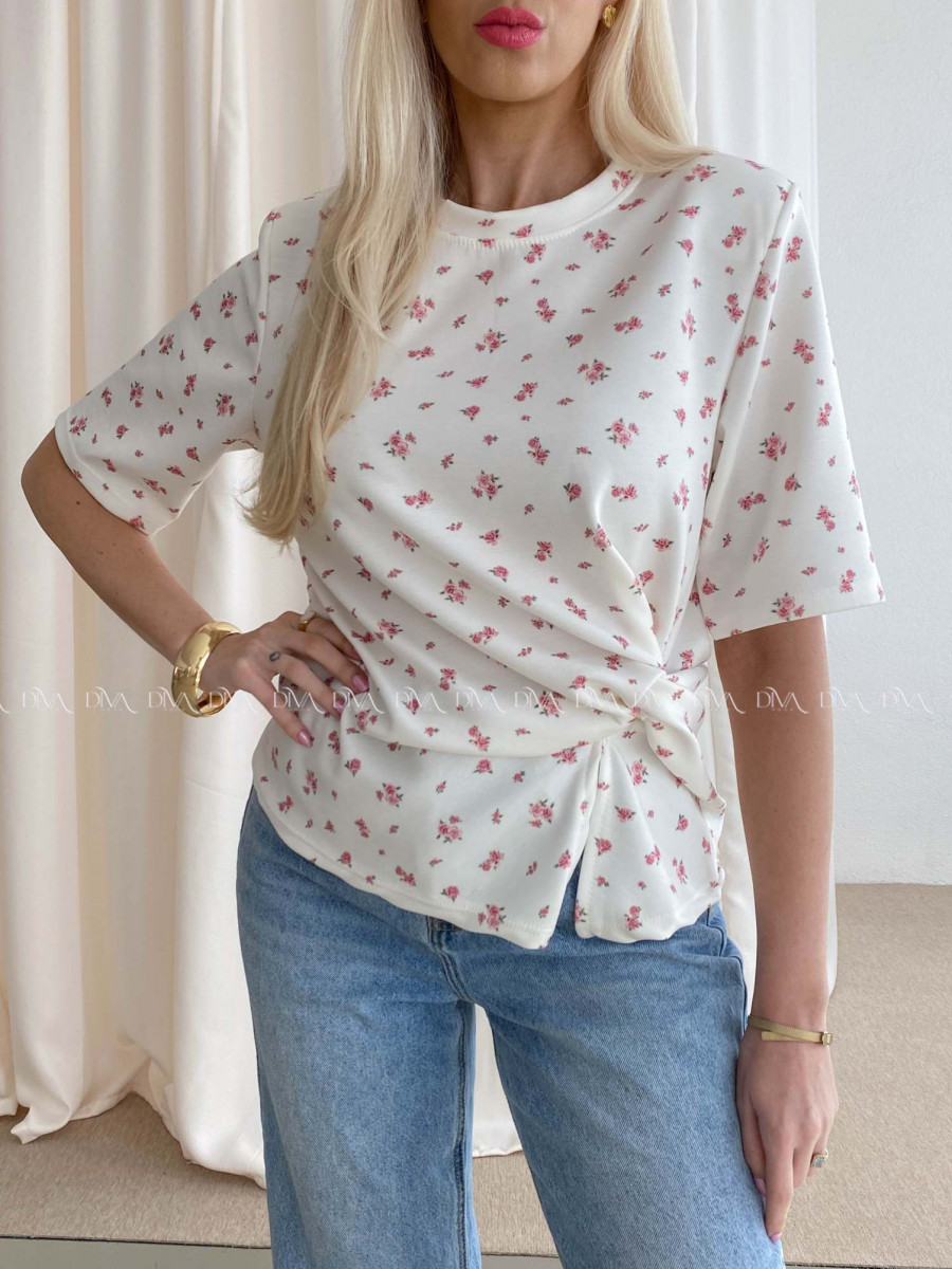 Kvetinkové tričko s uzlom biele AB 71