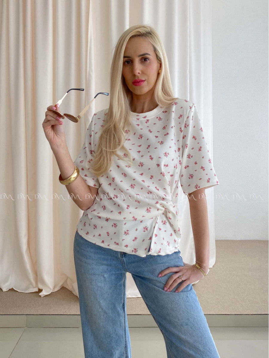 Kvetinkové tričko s uzlom biele AB 71
