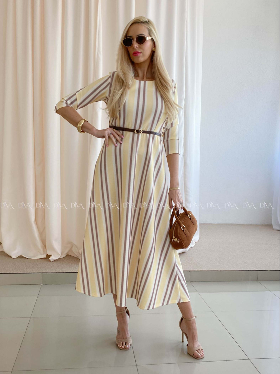 Pruhované maxi šaty banánové AB 72