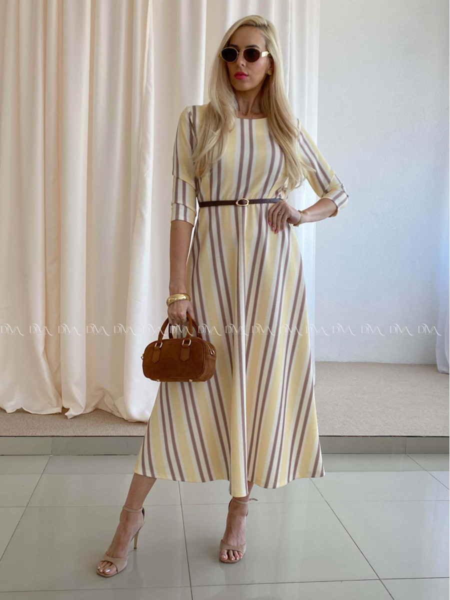 Pruhované maxi šaty banánové AB 72
