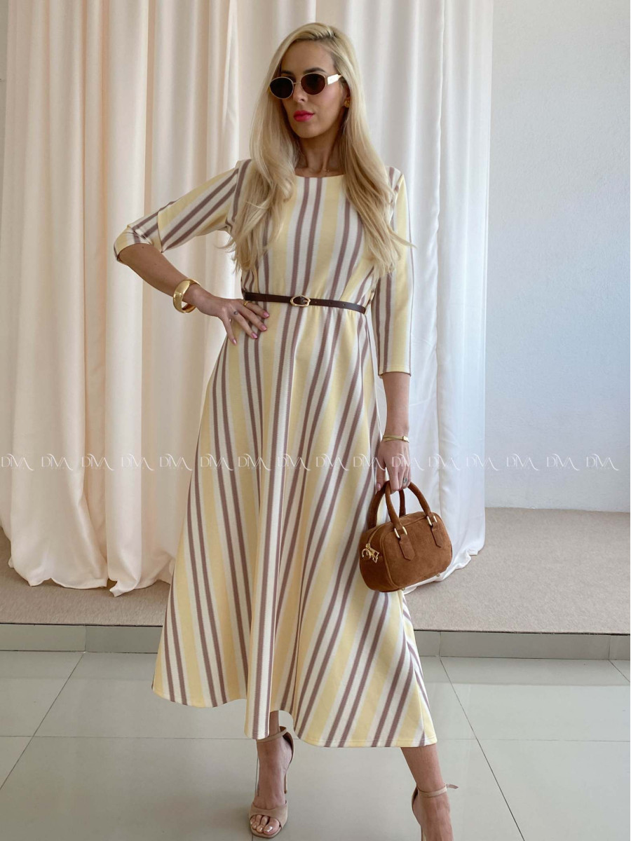 Pruhované maxi šaty banánové AB 72