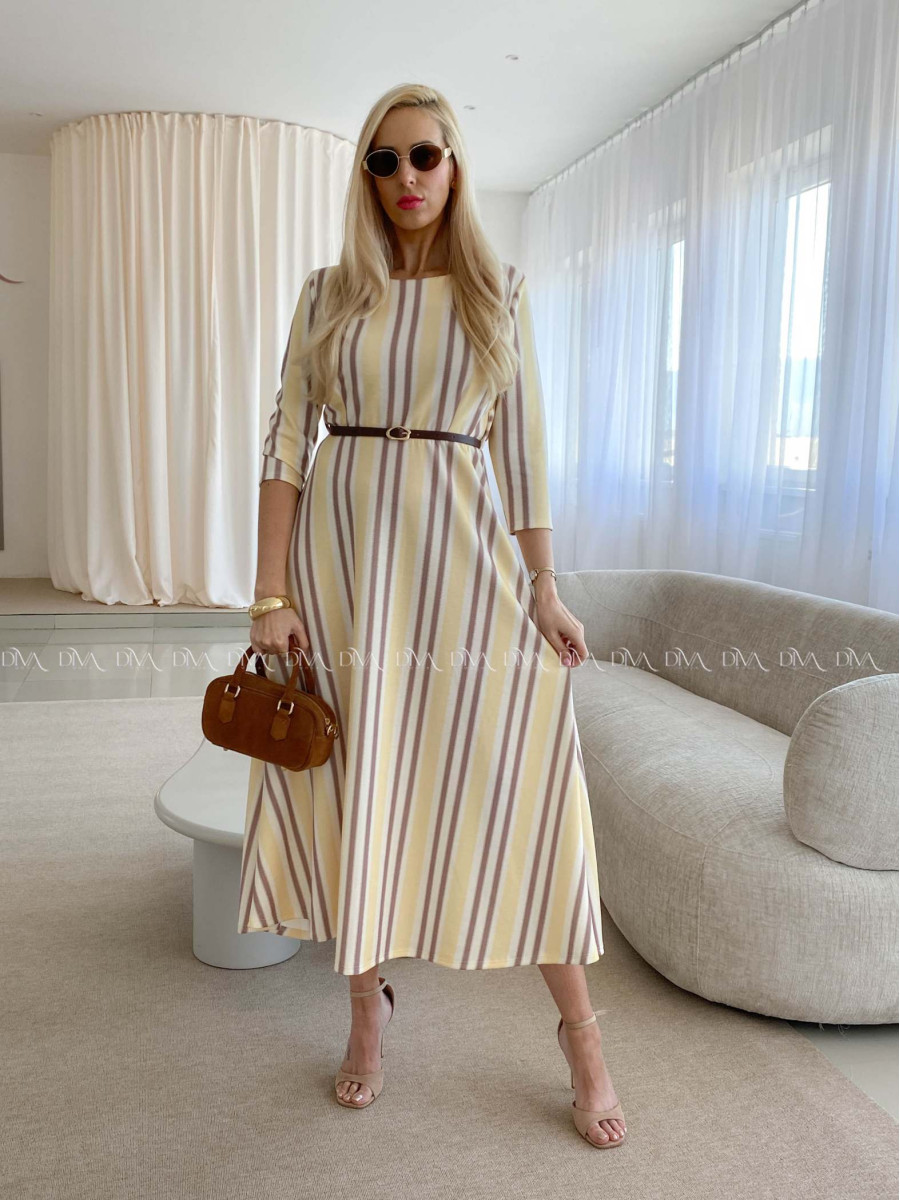 Pruhované maxi šaty banánové AB 72