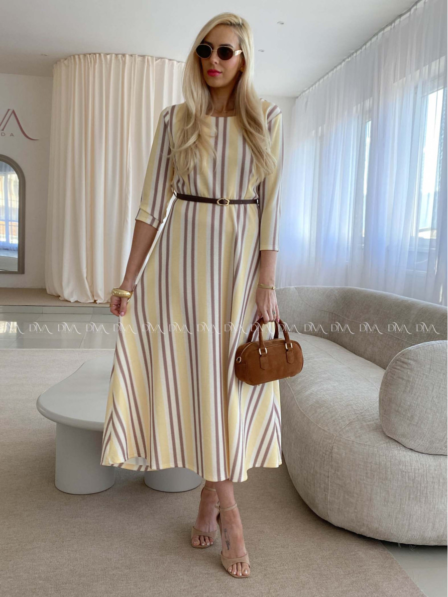 Pruhované maxi šaty banánové AB 72