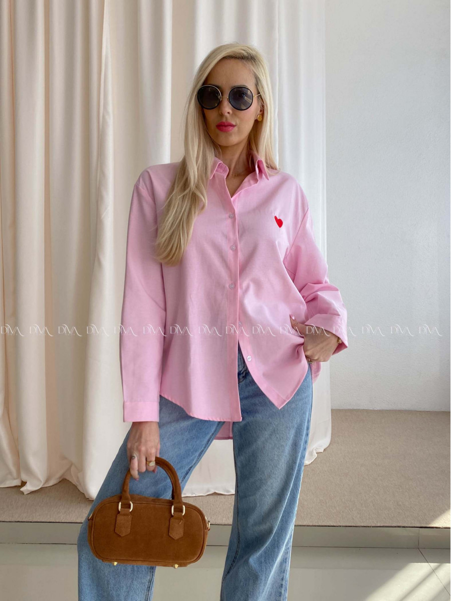 Predĺžená košeľa so srdiečkom ružová AB 67