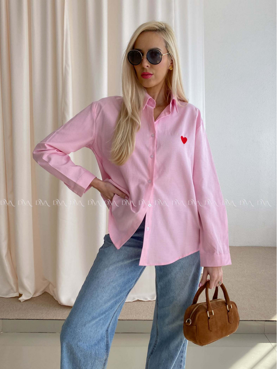 Predĺžená košeľa so srdiečkom ružová AB 67