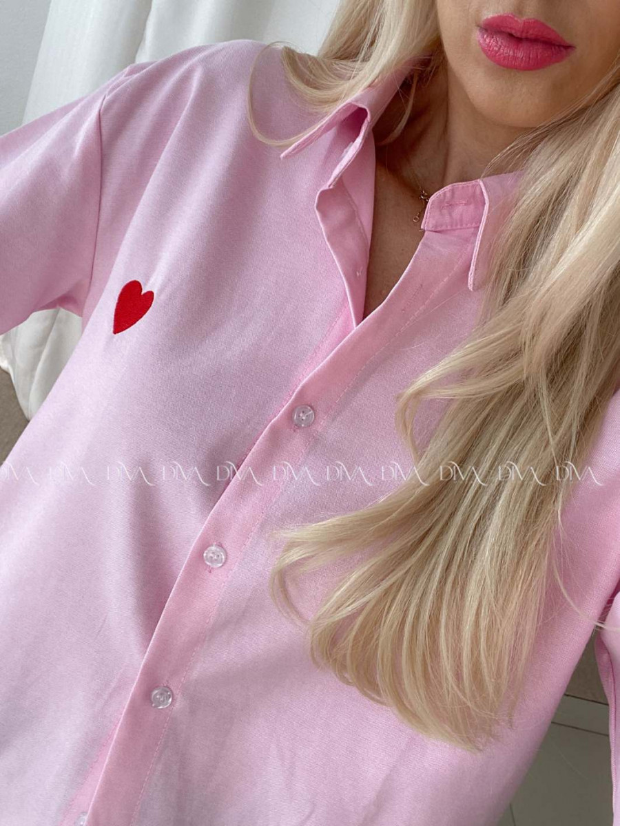 Predĺžená košeľa so srdiečkom ružová AB 67