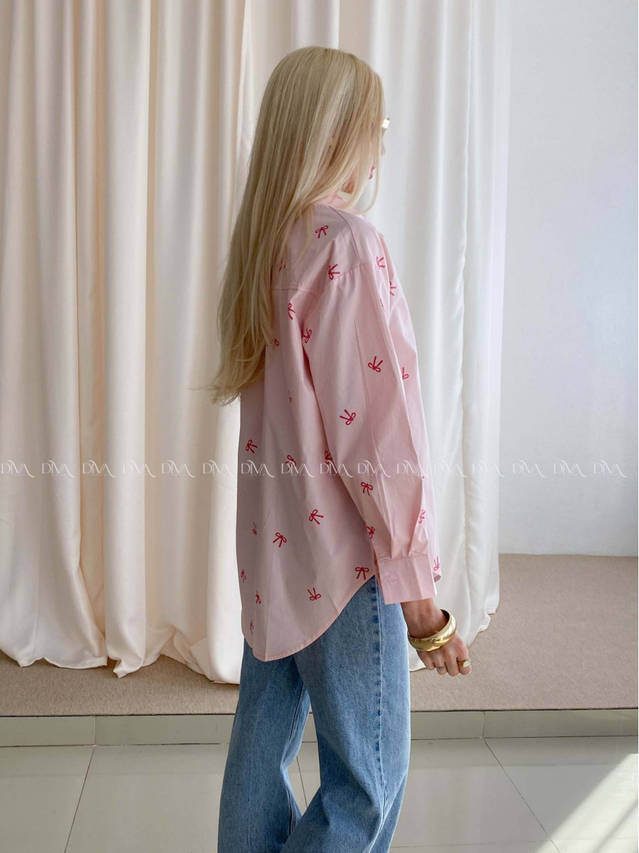 Oversize košeľa s mašličkami ružová AB 74