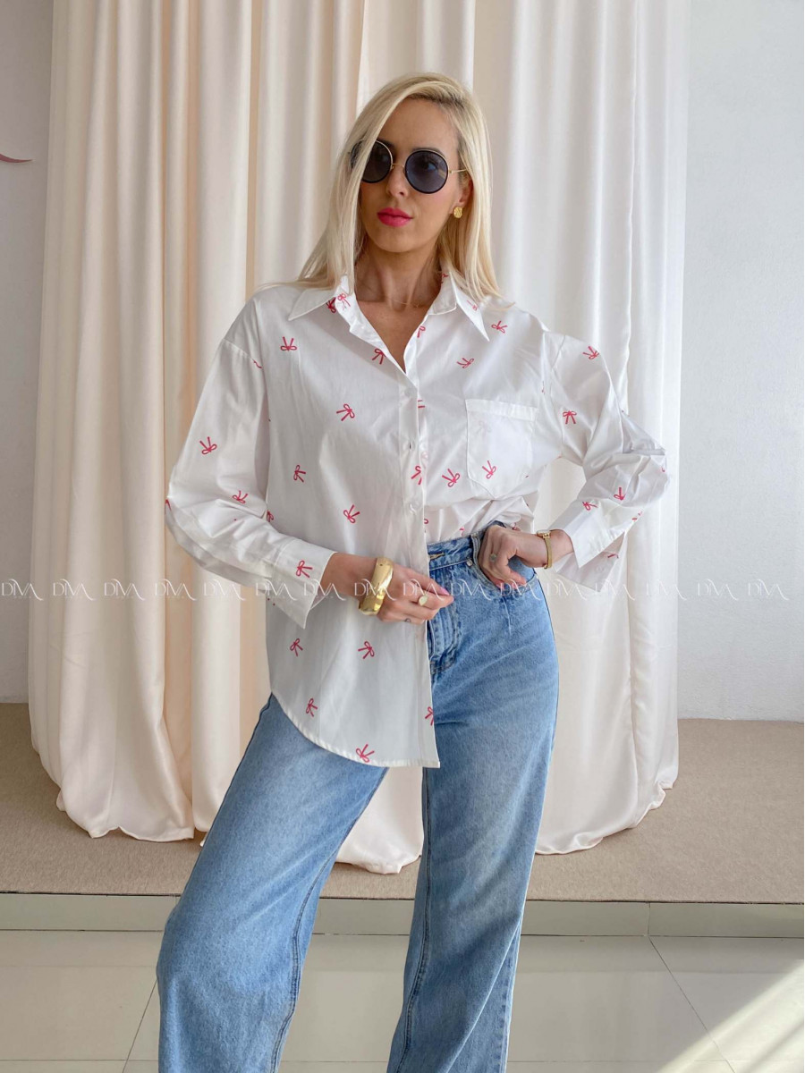 Oversize košeľa s mašličkami biela AB 74