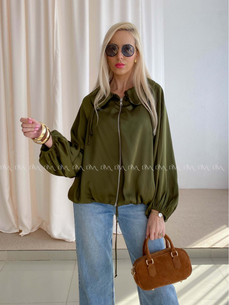 Ľahká prechodná bunda na zips khaki AB 92