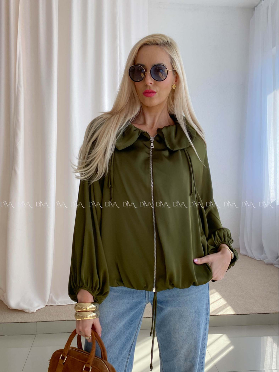 Ľahká prechodná bunda na zips khaki AB 92