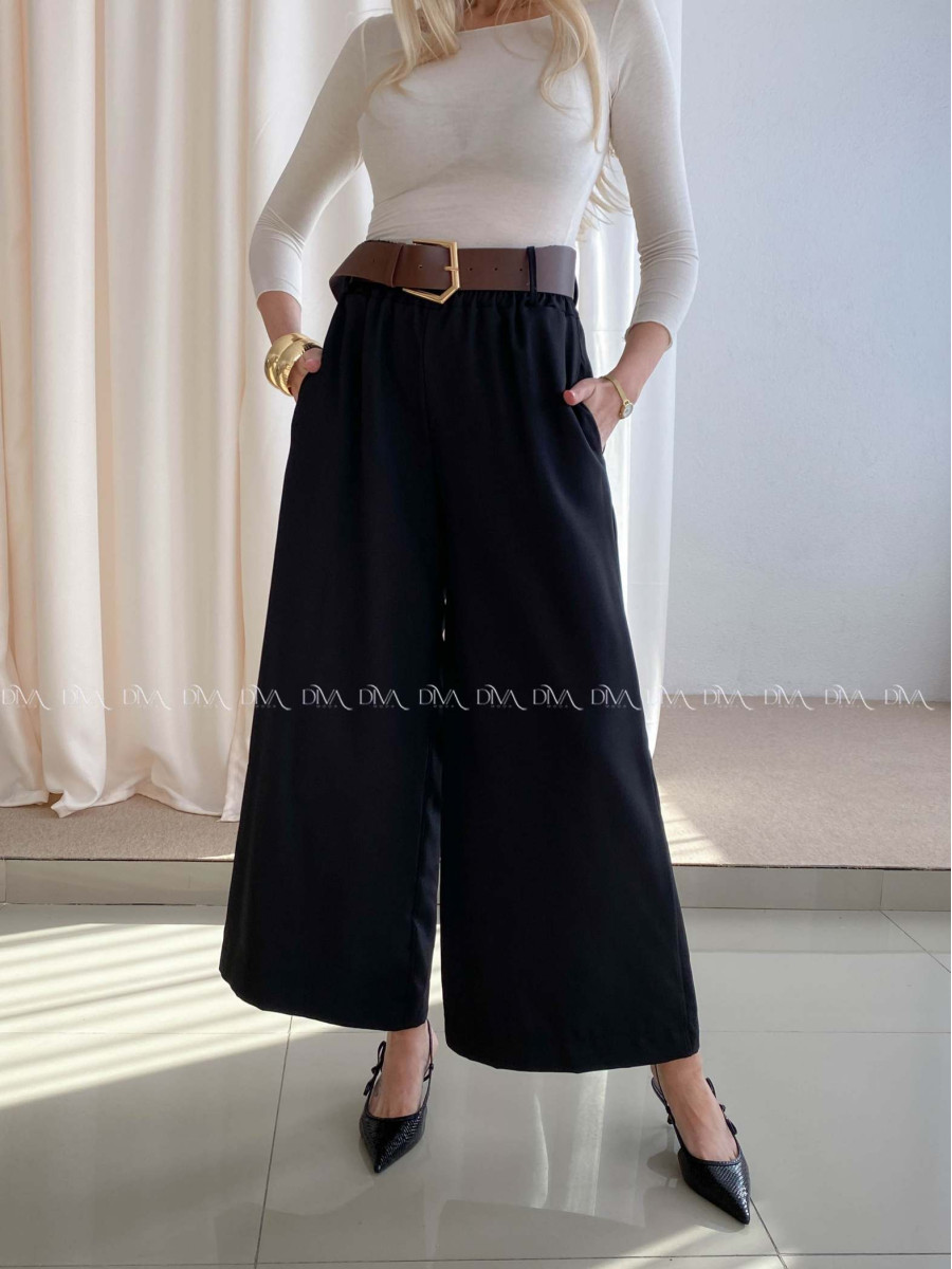 Široké kalhoty s páskem černé AB 70