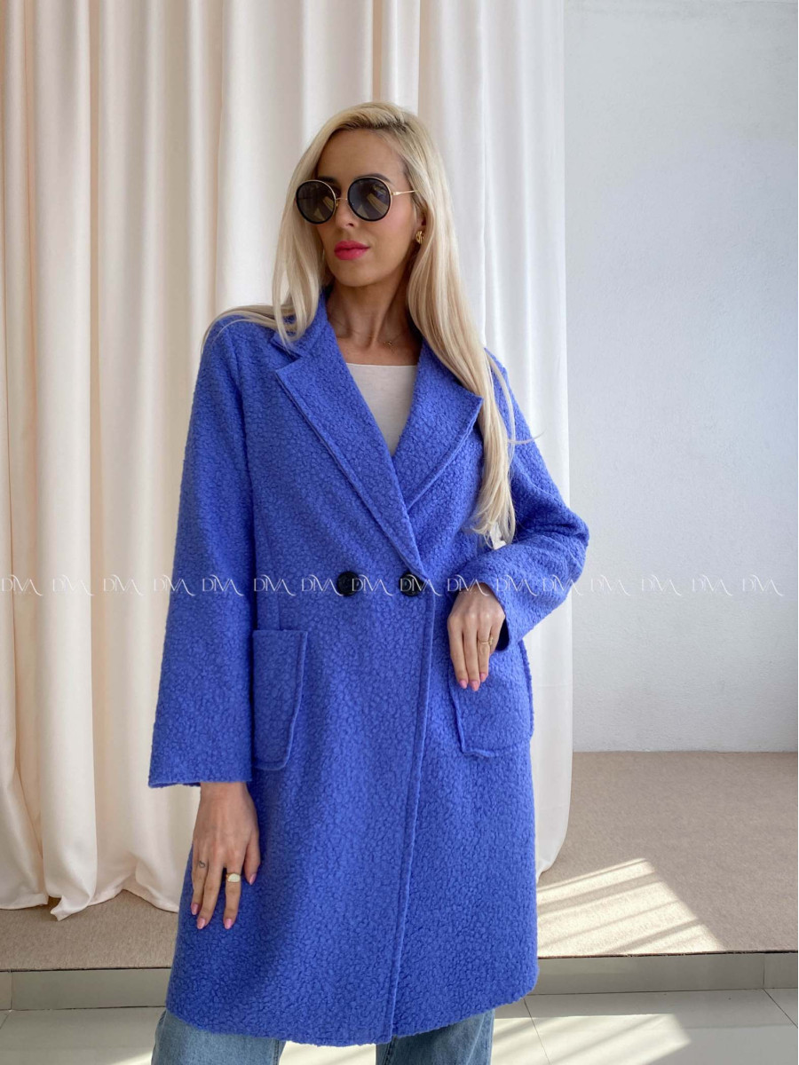  Bouclé midi kabát modro-fialový A 203