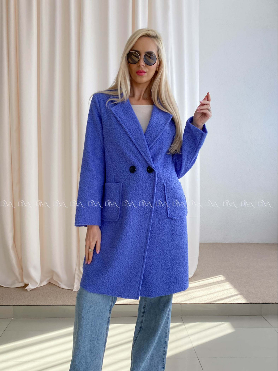  Bouclé midi kabát modro-fialový A 203