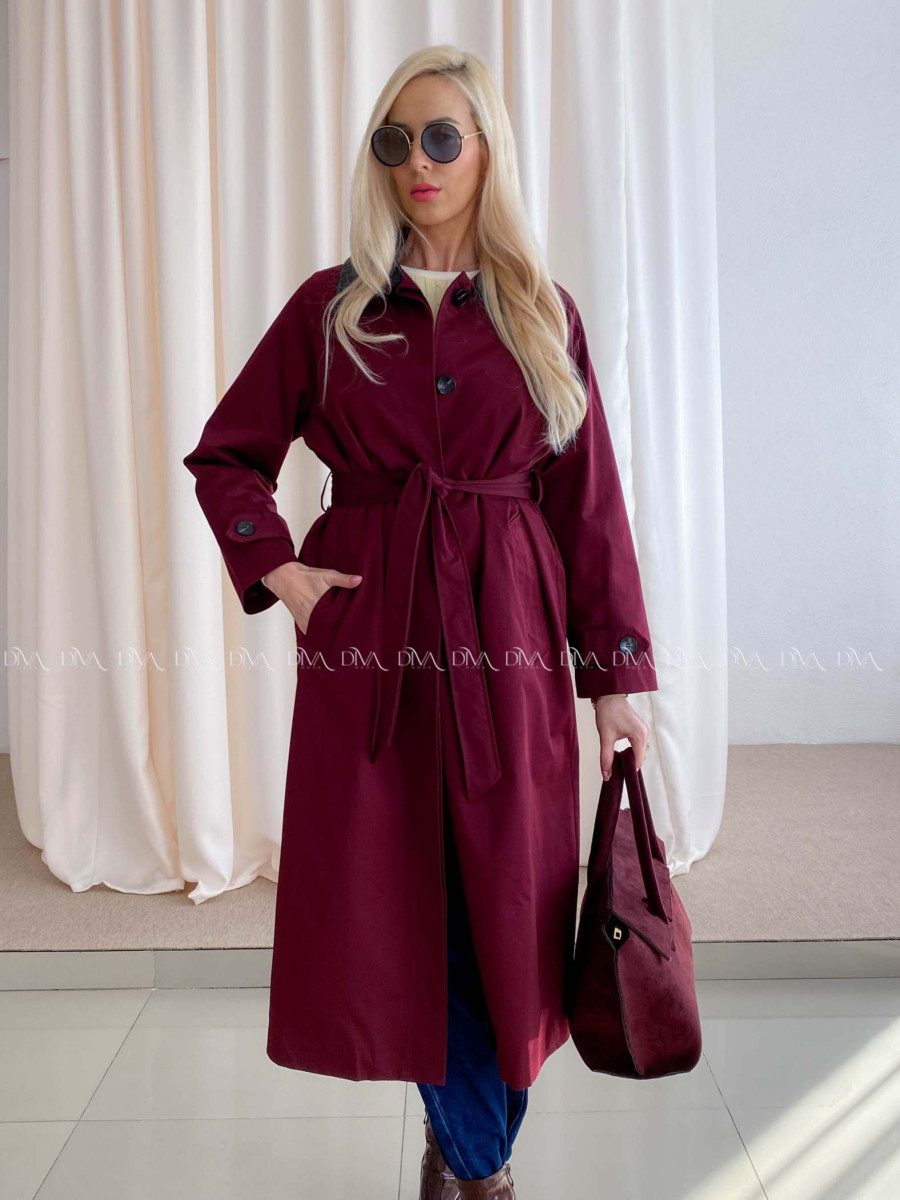 Trench coat burgundy s čiernym golierom AA 73 Trench coat burgundy s čiernym golierom AA 73