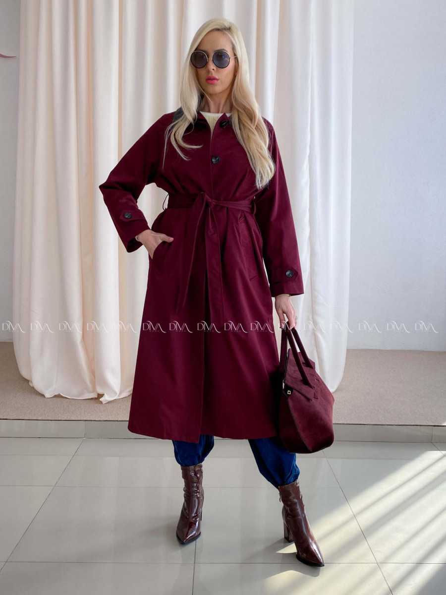 Trench coat burgundy s čiernym golierom AA 73 Trench coat burgundy s čiernym golierom AA 73