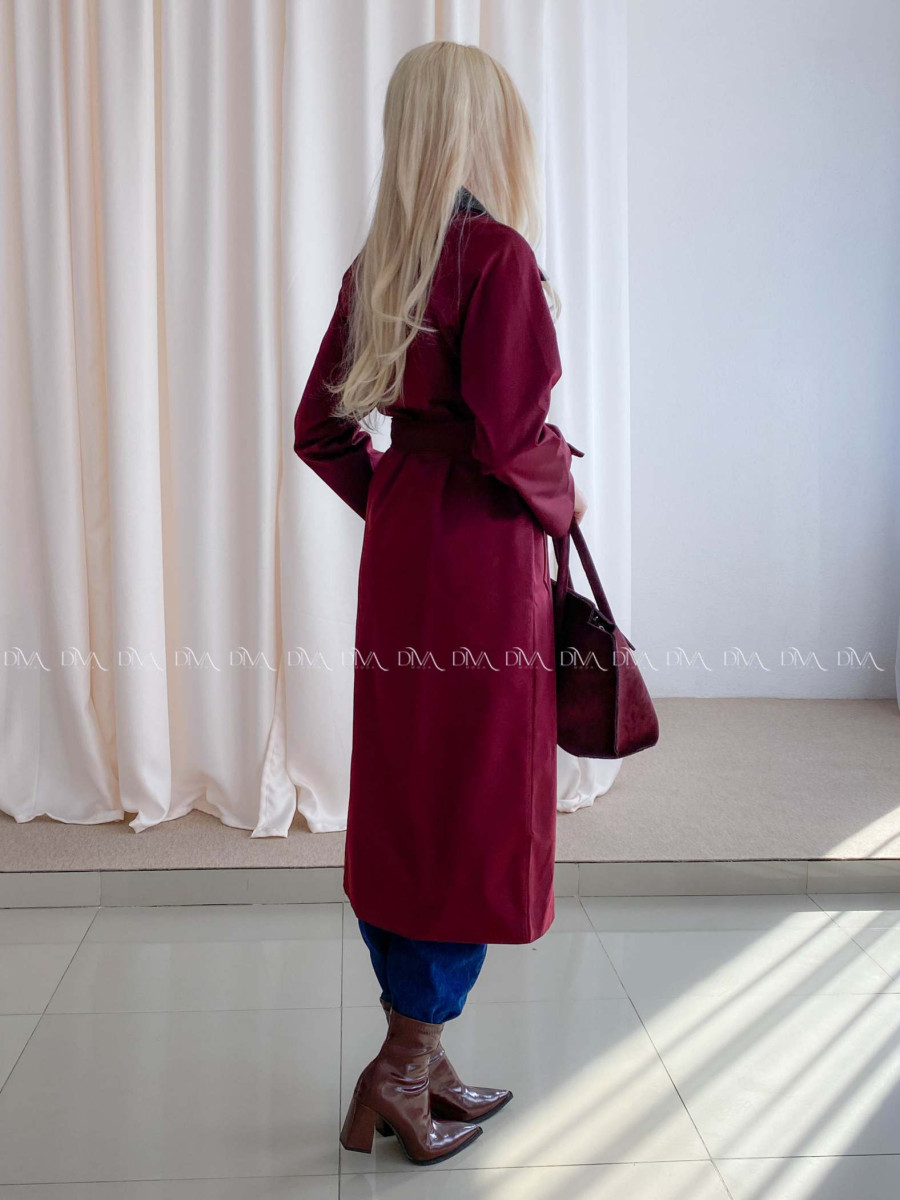 Trench coat burgundy s čiernym golierom AA 73 Trench coat burgundy s čiernym golierom AA 73