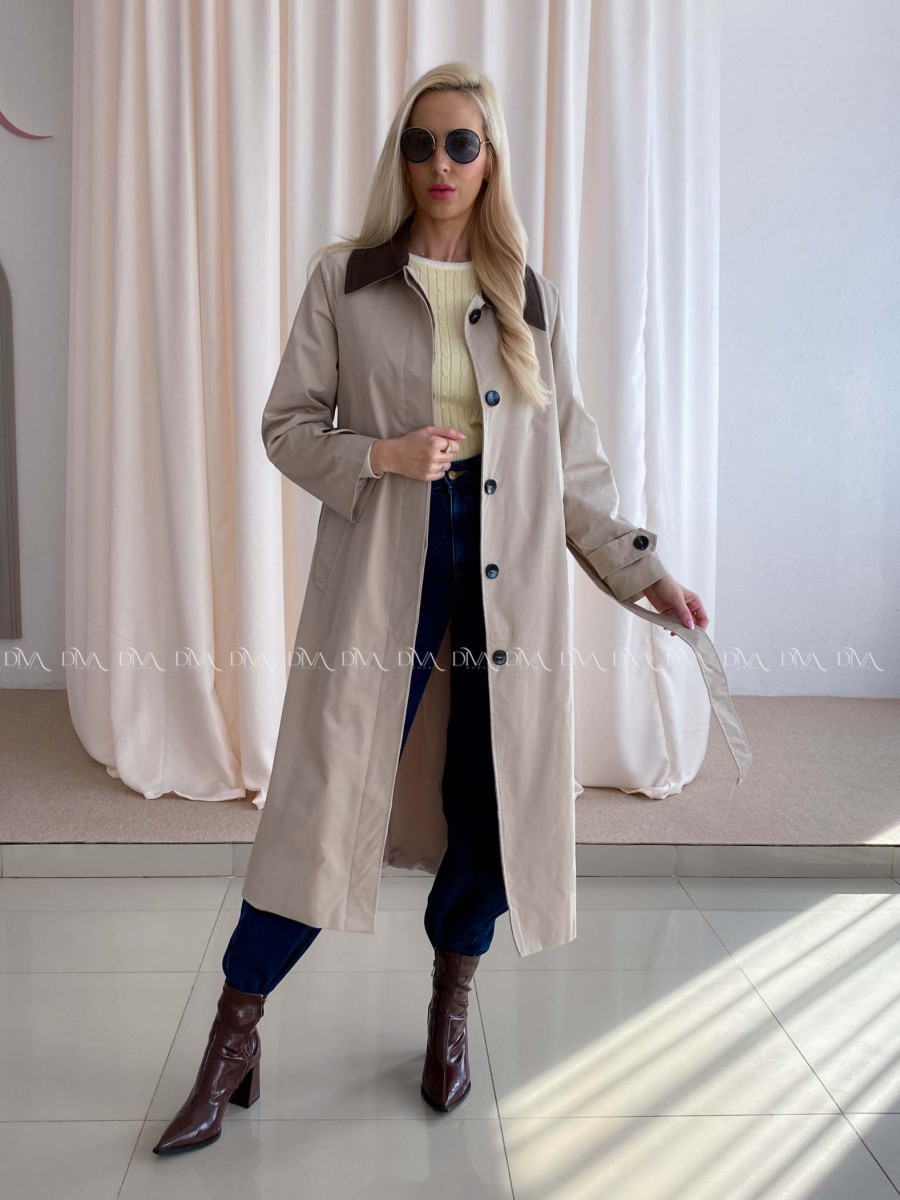 Trench coat béžový s čokoládovým golierom AA 73 Trench coat béžový s čokoládovým golierom AA 73