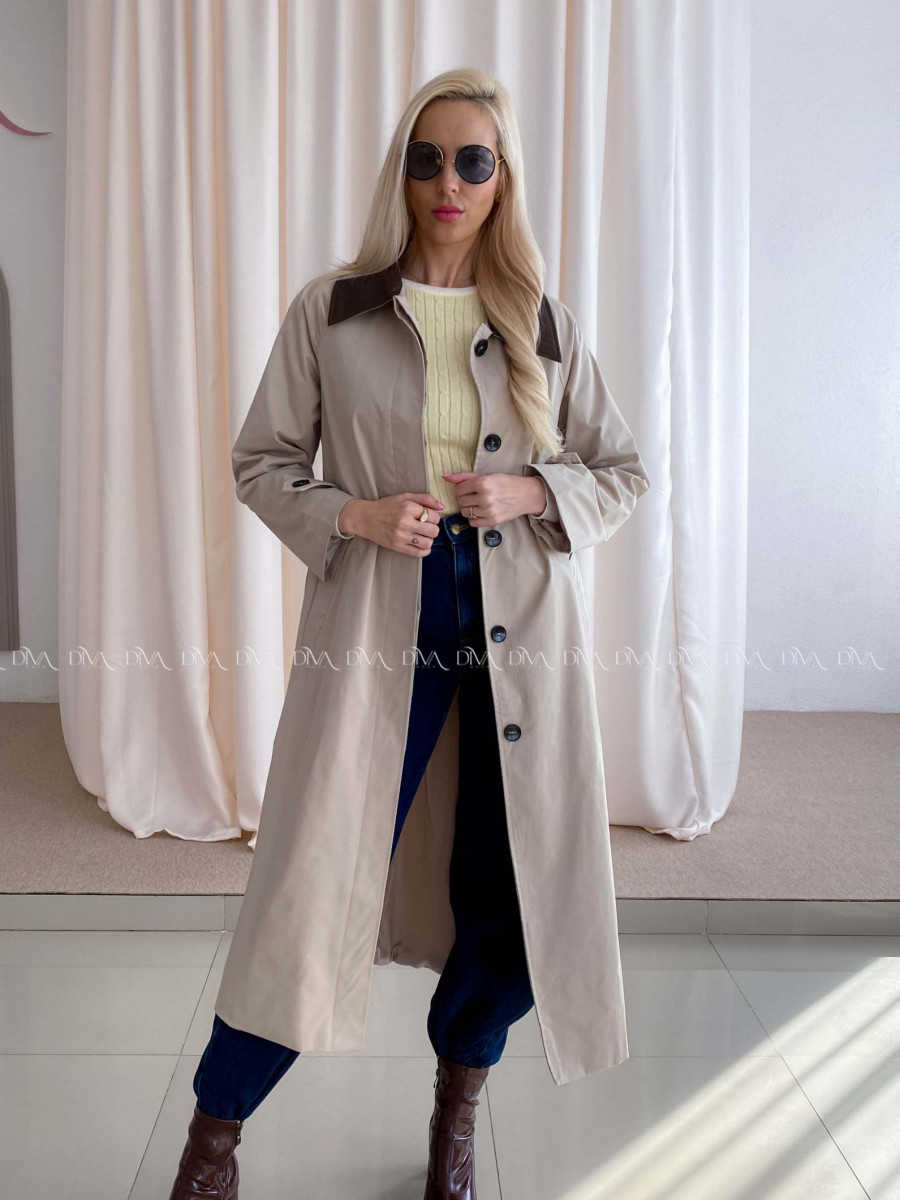 Trench coat béžový s čokoládovým golierom AA 73 Trench coat béžový s čokoládovým golierom AA 73