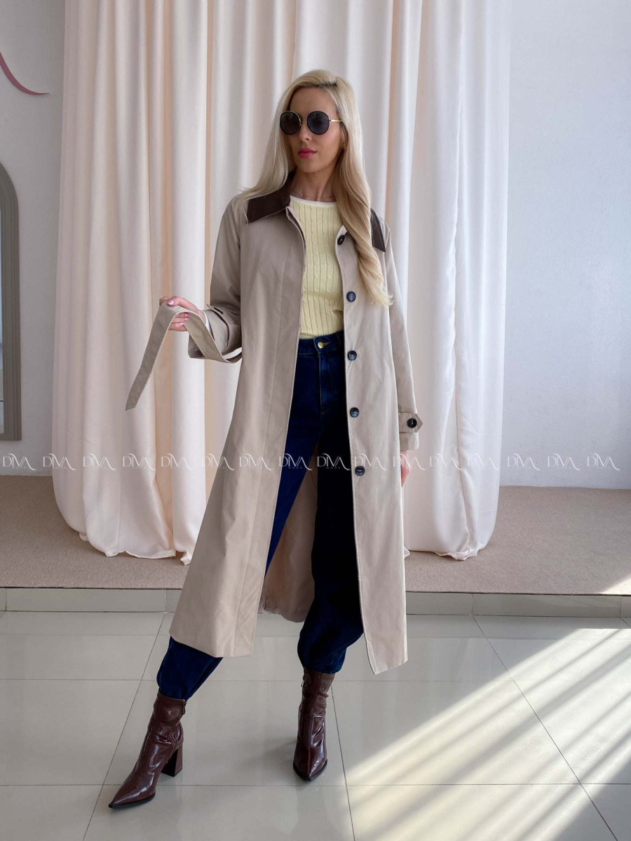 Trench coat béžový s čokoládovým golierom AA 73 Trench coat béžový s čokoládovým golierom AA 73