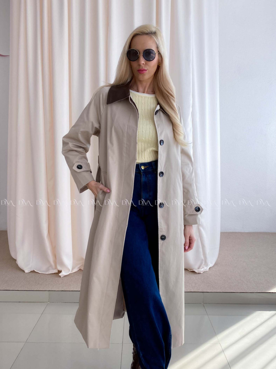 Trench coat béžový s čokoládovým golierom AA 73 Trench coat béžový s čokoládovým golierom AA 73