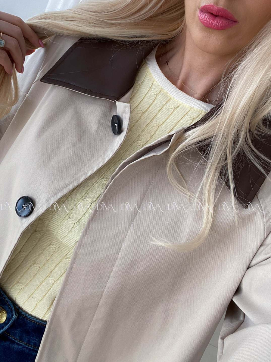Trench coat béžový s čokoládovým golierom AA 73 Trench coat béžový s čokoládovým golierom AA 73