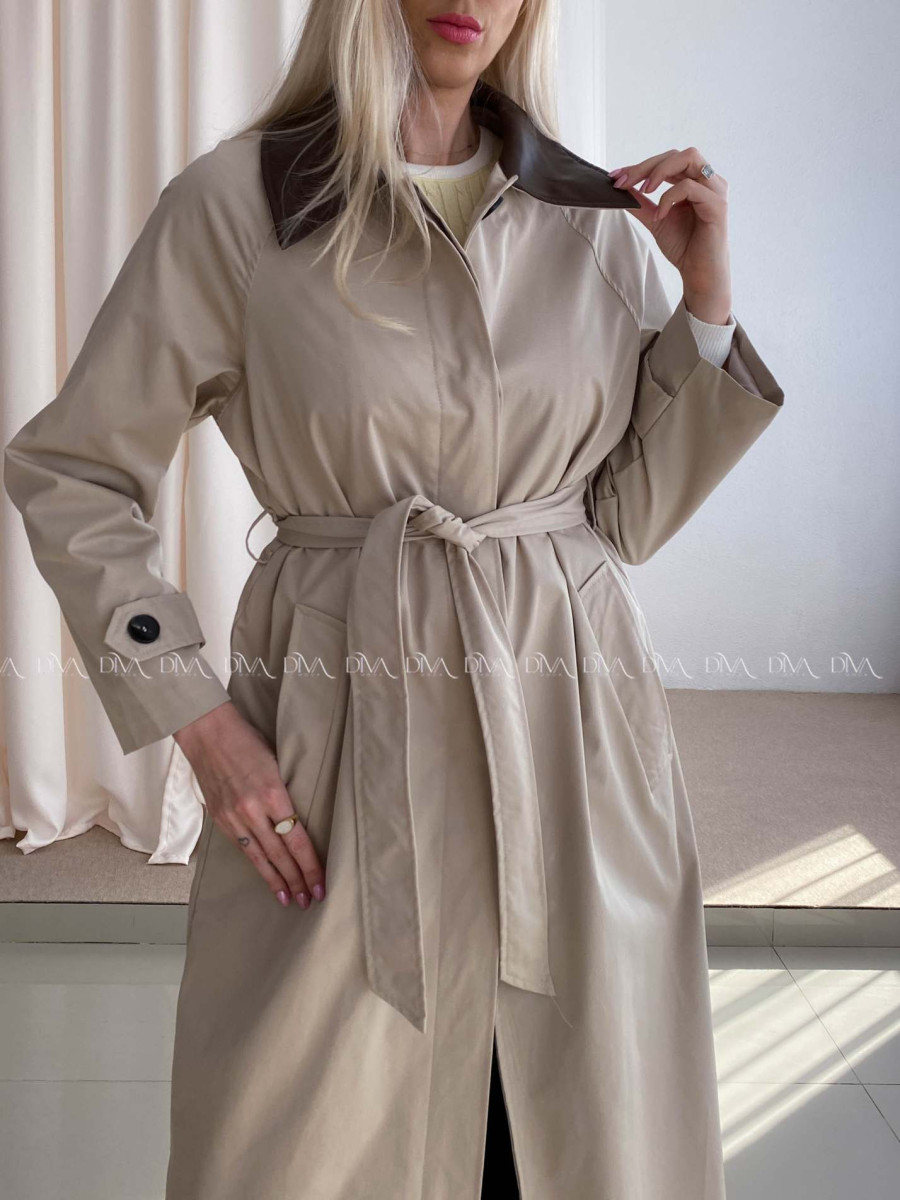 Trench coat béžový s čokoládovým golierom AA 73 Trench coat béžový s čokoládovým golierom AA 73