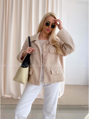  Bouclé bunda do pása béžová AB 60