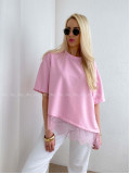 Asymetrické tričko s krajkou ružové AB 66