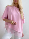 Asymetrické tričko s krajkou ružové AB 66