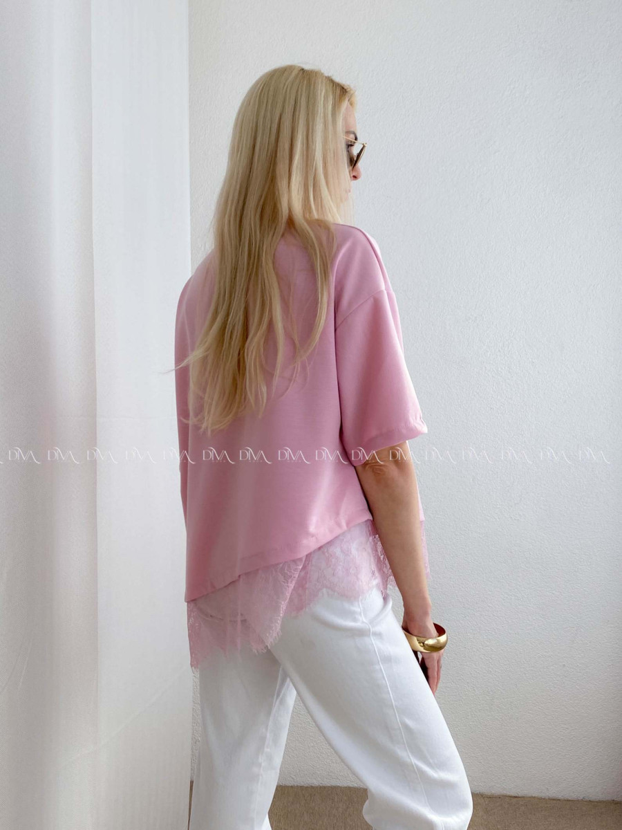 Asymetrické tričko s krajkou ružové AB 66