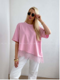 Asymetrické tričko s krajkou ružové AB 66