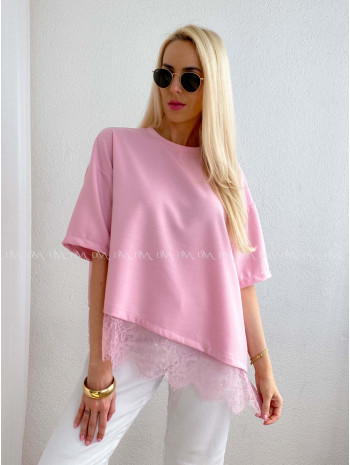 Asymetrické tričko s krajkou ružové AB 66