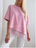 Asymetrické tričko s krajkou ružové AB 66