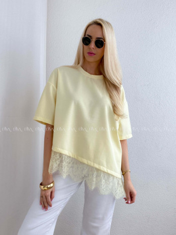 Asymetrické tričko s krajkou butter yellow AB 66