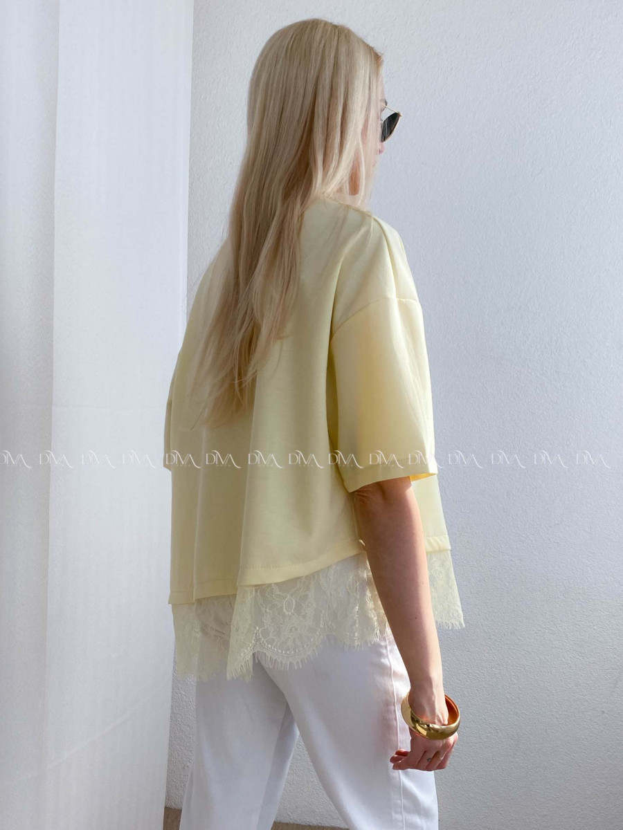 Asymetrické tričko s krajkou butter yellow AB 66 Asymetrické tričko s krajkou butter yellow AB 66