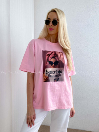 Bavlnené tričko better late than ugly ružové AB 68
