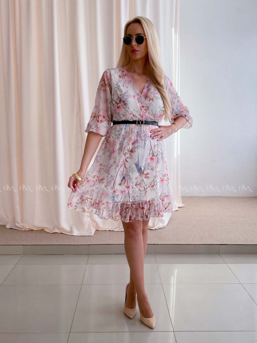 Ľahučké šaty s opaskom parrot smotanové AB 96