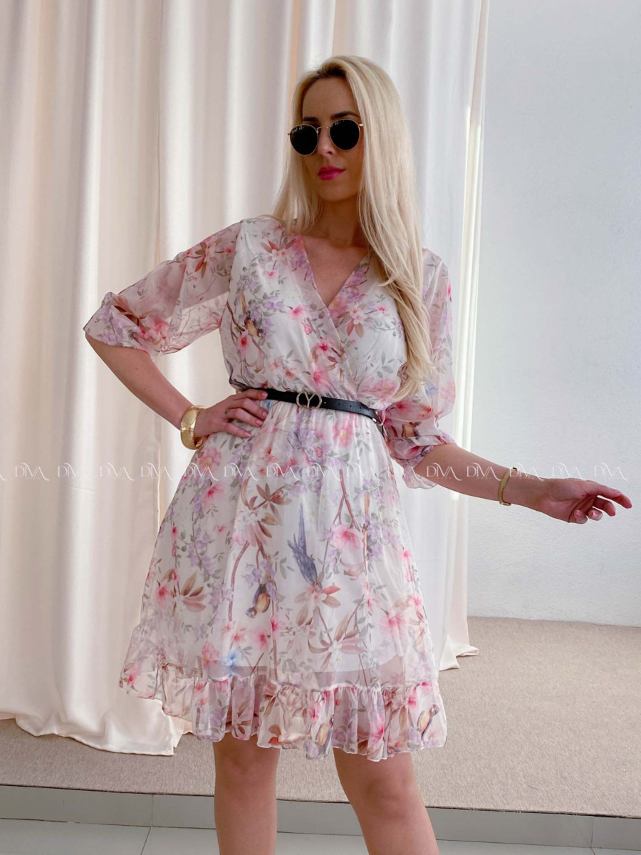 Ľahučké šaty s opaskom parrot smotanové AB 96