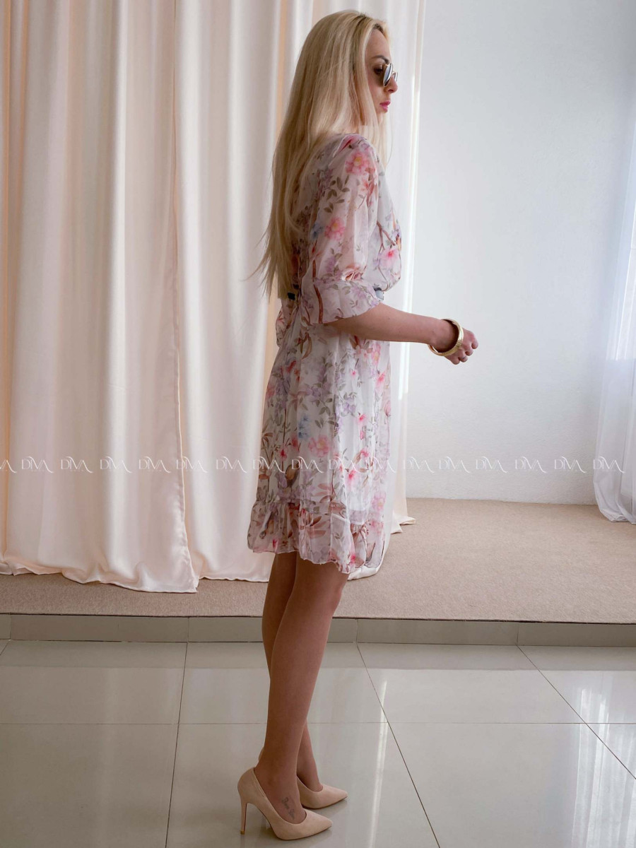 Ľahučké šaty s opaskom parrot smotanové AB 96