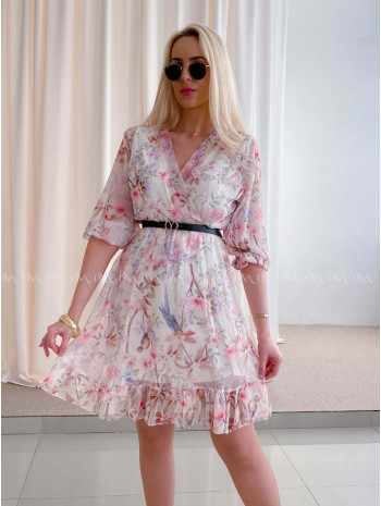 Ľahučké šaty s opaskom parrot smotanové AB 96